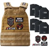 ZEUZ Verstellbare Gewichtsweste 16,5 KG für Fitness, Calesthenics & CrossFit - Weights Plattenträger, Taktische Weste, Plate Carrier & Tactical Gewicht Vest - Enthält 4 Patches - 19 Gewichte (Beige)