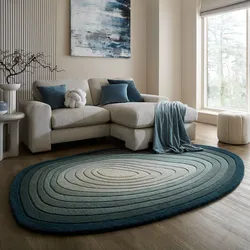 Wollteppich FLAIR RUGS "Puddle", blau, B:200cm H:9mm L:290cm, Wolle, Teppiche, Wollteppich in Pfützenform