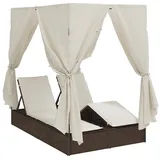 vidaXL Doppel-Sonnenliege mit Dach und Vorhängen Braun Poly Rattan
