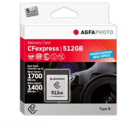 AgfaPhoto CFexpress Professional, 512 GB, CFexpress, NAND, 1700 MB/s, 1400 MB/s,