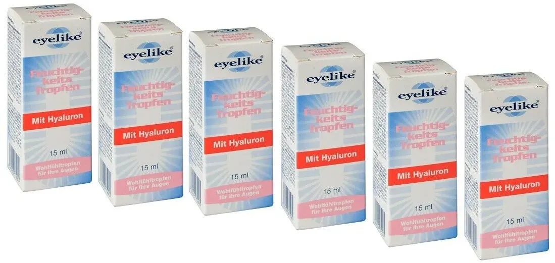 6x Eyelike Feuchtigkeitstropfen mit Hyaluron 15ml