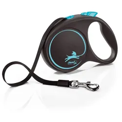 FLEXI Automatik-Leine Schwarz Design L-Gurt 5 m blau