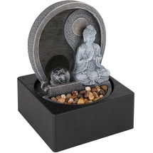 GLOBO - LED Tischbrunnen Wohnzimmer Zierbrunnen Dekoleuchte Asia Zimmerbrunnen Wasserspiel, mit 1,5m Kabel und Pumpe Buddha Design, anthrazit grau,