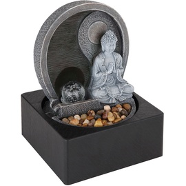 GLOBO - LED Tischbrunnen Wohnzimmer Zierbrunnen Dekoleuchte Asia Zimmerbrunnen Wasserspiel, mit 1,5m Kabel und Pumpe Buddha Design, anthrazit grau,