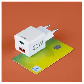 Hama Schnellladegerät, 1x USB-C 1x USB-A QC, 20 W, Weiß