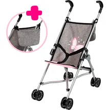 Bayer Puppenbuggy BAYER, schmetterling grau, rosa, Puppenwagen, KinderB:27cm H:56cm T:47cm, Kunststoff, Metall, Polyester, mit Tasche, B:27cm H:56cm T:47cm