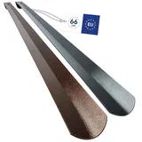 biped Metall Schuhlöffel lang 66 cm - Sehr stabiler Premium Schuhlöffel Metall in Hammerschlag-Optik - Schuhanzieher lang mit Haken zum Aufhängen - Ergonomisch geformt z2797(1x braun/1x grau)