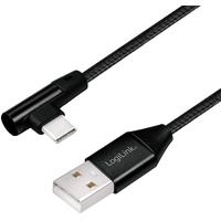 Logilink USB 2.0 Anschlusskabel, USB (Typ A) zu USB (Typ C) 90° abgewinkelt, schwarz,