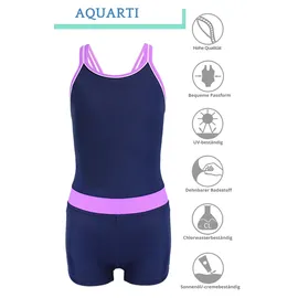 Aquarti Badeanzug Mädchen mit Bein Racerback Dunkelblau/Lila 146