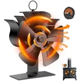 BlingBin Kaminventilator 5 Blättern Ofenventilator Ventilator für Kaminofen mit Thermometer, Fireplace Lüfter Luftzirkulation Fireplace Stove Fan für HolzofenKamin schwarz