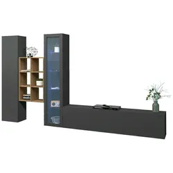 Dmora Ausgestattete Wand Dcragn, 3-türiges TV-Ständer-Wohnzimmerset mit LED-Licht, 100 % Made in Italy, 320 x 30 x 180 cm, Anthrazit,