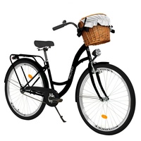 MILORD. 26 Zoll 3-Gang schwarz Komfort Fahrrad mit Korb und Rückenträger, Hollandrad, Damenfahrrad, Citybike, Cityrad, Retro, Vintage