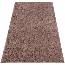 Carpet City Shaggy Hochflor Teppich - 80x150 cm - Braun - Langflor Wohnzimmerteppich - Einfarbig Uni Modern - Flauschig-Weiche Teppiche Schlafzimmer Deko