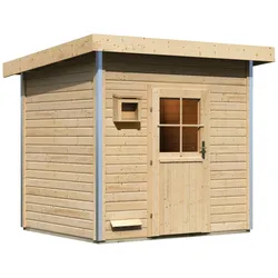 Saunahaus KARIBU "Ralf", beige (naturbelassen), ohne Ofen, (ohne Ofen), Saunen, klassische Tür