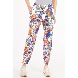 Stoffhose RECOVER PANTS "SUNNY", Damen, Gr. 44, Normalgrößen, bunt (druck bunt), 97% Baumwolle;3% Elasthan, mehrfarbig, relaxed fit lang, Hosen, in sommerlichem Druck