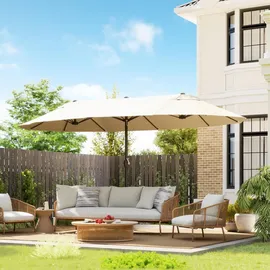 Outsunny Marktschirm mit Handkurbel 460 x 270 cm beige