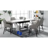 designimpex DA-777 Couchtisch Beton/Schwarz matt ausziehbar höhenverstellbar mit Ablage 120/200 cm modern Wohnzimmertisch Esstisch abgerundete Ecken Sofatisch platzsparend hochwertig Wohnzimmer