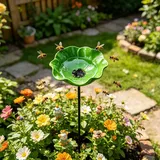 2026 Neue Blumen Gartenstecker Bienentränke Metall, Bienen-Vogeltränke,insektentränke Garten,Blumenform Fütterungsschale, Outdoor-Vogelfutterstation, Garten, Hof, Terrasse (Grün)