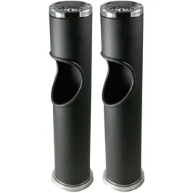 Novaliv Aschenbecher 2X Standaschenbecher für draußen Schwarz 46,5cm hoch 9,5cm Ø 2in1 für Müll- und Zigarettenab