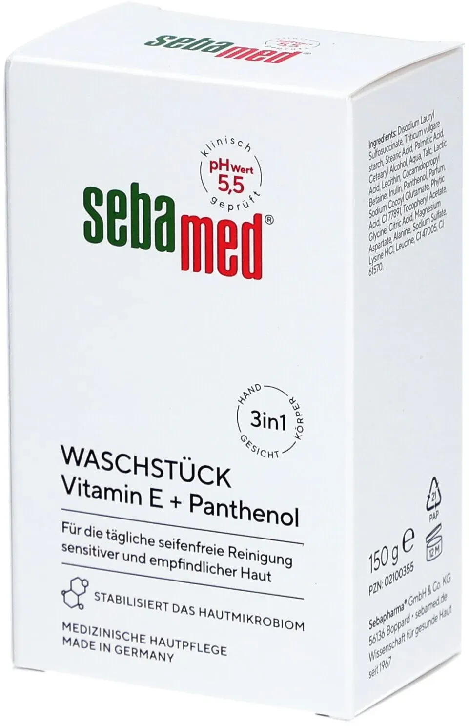 sebamed® seifenfreies Waschstück Vitamin E + Panthenol