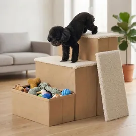 Relaxdays Hundetreppe 3 Stufen Beige 40 cm x 54 cm x 48 cm
