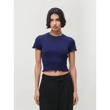 LeGer By Lena Gercke LeGer T-Shirt Teresa, LeGer by Lena Gercke mit Rippstruktur, kurze Form, slim fit blau L (40)
