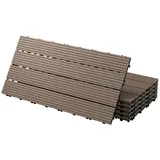 ECD Germany Terrassendielen WPC Bodenplatte Terrassenfliesen Fliesen mit Drainage und Klicksystem, BxL: je 30x60 cm, 22 mm Stärke, Bodenbelag 3m2/18 Stück Dunkelbraun rutschfest Balkonfliesen braun
