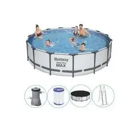 BESTWAY Steel Pro Max Frame Pool Set 457 x 107 cm lichtgrau inkl. Filterpumpe + Zubehör