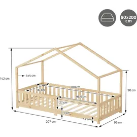 ML-Design Hausbett 90 x 200 cm Kiefer naturbelassen beige