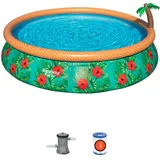 BESTWAY Fast Set Aufstellpool ⌀ 457 x 84 cm Paradise Palms inkl. Filterpumpe + Wassersprinkler