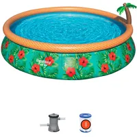 BESTWAY Fast Set Aufstellpool ⌀ 457 x 84 cm Paradise Palms inkl. Filterpumpe + Wassersprinkler