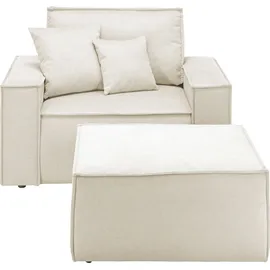 OTTO home Loveseat FINNLEY Cord 120 x 85 x 166 cm Beige mit Hocker