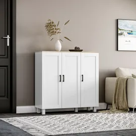 Homcom Schmales 3-Türen-Sideboard mit verstellbaren Regalen, für Küche, Flur, Schlafzimmer, Schwarz & Weiß, 90 x 30 x 90 cm