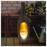 ETC Shop Solarleuchte Rattan-Optik goldfarben mit Glaskugel Solarleuchte Gartendeko für Außen Deko Design, Crackle braun, LED warmweiß, LxH 14,3x45,5 cm