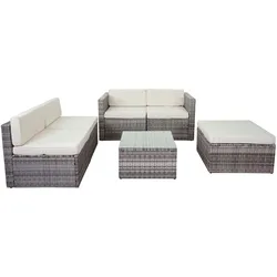 Mendler Poly-Rattan-Garnitur HWC-D24, Garten-/Lounge-Set Sofa ~ grau, Polster creme