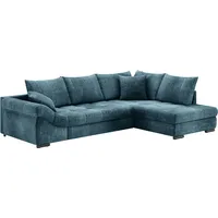 Ecksofa INOSIGN "Allegro, L-Form" Sofas Gr. B/H/T: 303cm x 86cm x 202cm, Velours, Ottomane rechts, blau (dolce 13 ocean) mit Hochschläfer-Bettauszug, wahlweise Kaltschaum