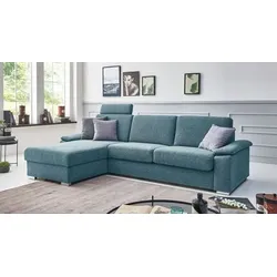 Ecksofa Cesio mit Schlaffunktion Ottomane rechts Kunstfaser H:86cm/B:286cm/T:178cm Blau Bettkasten klappbar modern