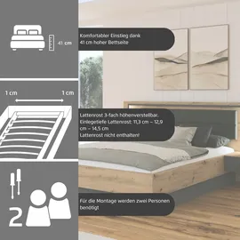 Rauch Bettanlage RAUCH "Bett Doppelbett Komortbett BILBAO-EXTRA", eiche artisan, graumetallic, B:265cm H:109cm T:207cm, Holzwerkstoff, Schlafzimmermöbel-Sets, Bettanlage, Polster-Kopfteil in Lederoptik basalt, mit Beleuchtung MADE IN GERMANY