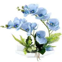 YOBANSA Real Touch Silk Orchidee Bonsai Künstliche Blumen mit Vase, Fake Orchideen Blumenarrangements für Home Decoration (New Blue)