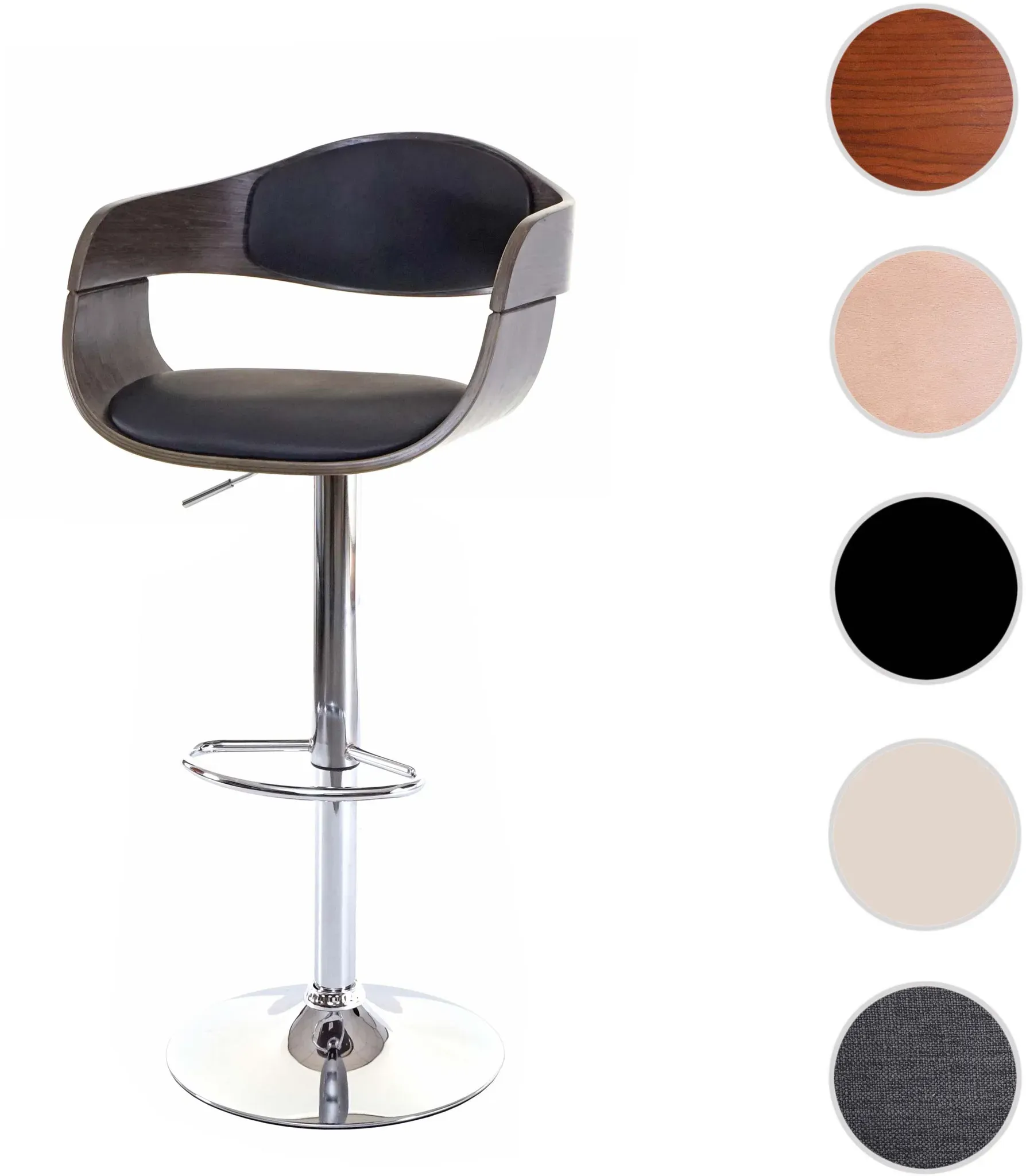 Barhocker HWC-A47, Barstuhl, Holz Bugholz Retro-Design ~ grau, Kunstleder schwarz