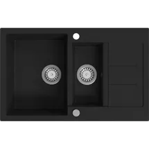 vidaXL Granitspüle Doppelbecken Schwarz - Schwarz