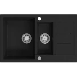vidaXL Granitspüle Doppelbecken Schwarz - Schwarz
