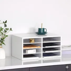 Relaxdays Dokumentenablage Bambus, 8 Fächer, Büro, Home Office, HxBxT: 25x49x31 cm, Schreibtisch Organizer, weiß