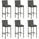 vidaXL Barhocker mit Kissen 6 Stk. Grau Poly Rattan