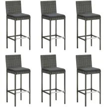 vidaXL Barhocker mit Kissen 6 Stk. Grau Poly Rattan