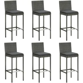 vidaXL Barhocker mit Kissen 6 Stk. Grau Poly Rattan