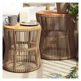 vidaXL Garten-Beistelltische 2 Stk. mit Holzplatte Beige Poly Rattan