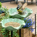 Vogeltränke Blume, Bienentränke Keramik mit Bodensteckdose - Bienentränke Gartenstecker & Insektentränke, Wasserschale und Vogelfutterstelle, Dekorative Keramikblüten Blumenstecker (C2)