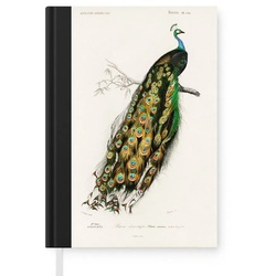 MuchoWow Notizbuch Vogel – Pfau – Vintage, Journal, Merkzettel, Tagebuch, Notizheft, A5, 98 Seiten, Haushaltsbuch bunt