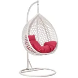 RAMROXX 41364 Luxus Hängesessel Style XXL Rattan Korb und Gestell Weiss mit Relaxkissen Pink